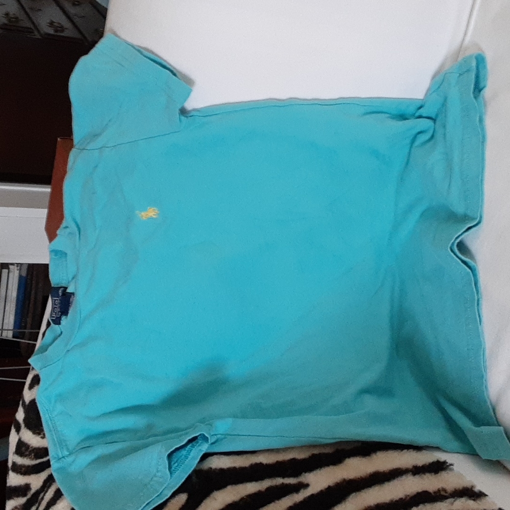 Boy's turquoise Polo t-shirt. 100 percent cotton, size 8. Yellow Polo logo.